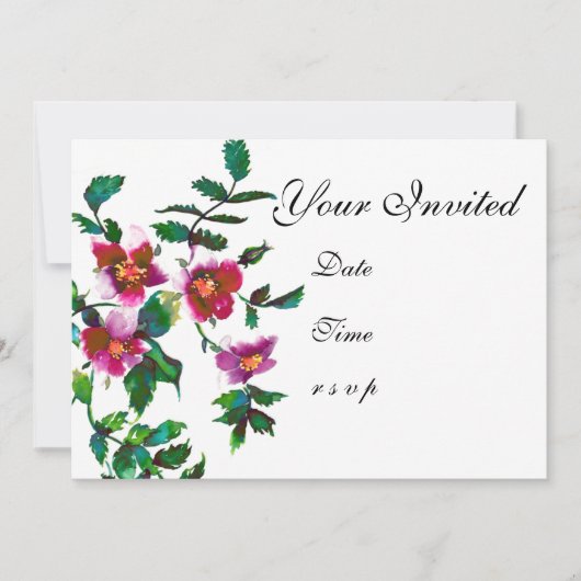 Invitation Fleurs sauvages élégantes modernes aquarelle rose  (Devant)