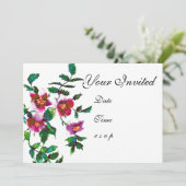 Invitation Fleurs sauvages élégantes modernes aquarelle rose  (Debout devant)