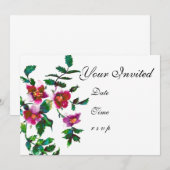 Invitation Fleurs sauvages élégantes modernes aquarelle rose  (Devant / Derrière)