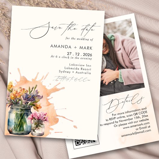 Invitation Fleurs sauvages élégants Mason Jar Enregistrer la