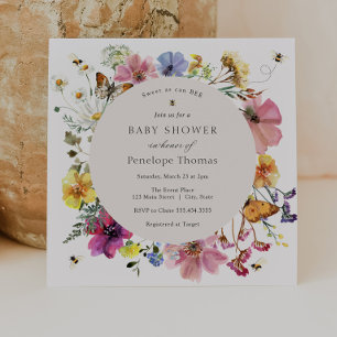 Invitation Fleurs sauvages et abeilles Baby shower floral mi-