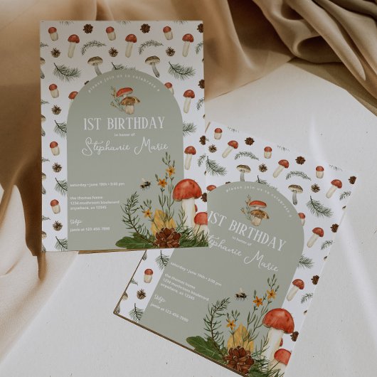 Invitation Fleurs sauvages et champignons Anniversaire