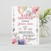 Invitation Fleurs sauvages et diamants roses Baby shower fill (Debout devant)
