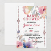 Invitation Fleurs sauvages et diamants roses Baby shower fill (Devant / Derrière)