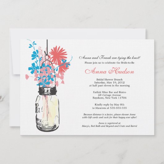 Invitation Fleurs sauvages et Fête des mariées Mason Jar (Devant)