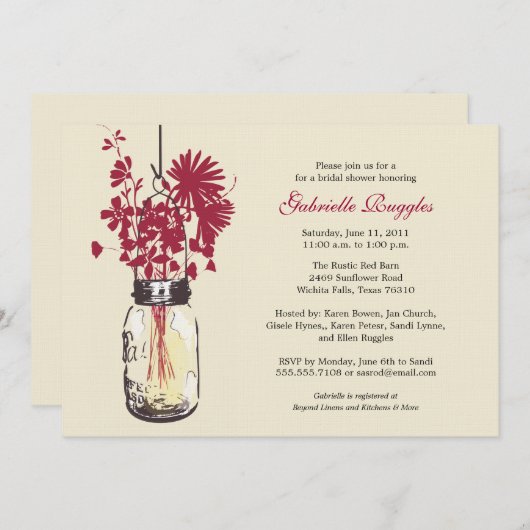 Invitation Fleurs sauvages et Fête des mariées Mason Jar (Devant / Derrière)