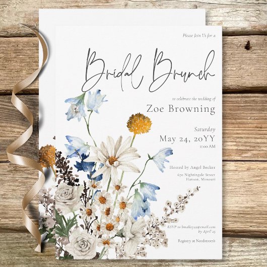 Invitation Fleurs sauvages et marguerites Rustique Bleu Brunc