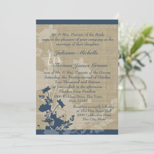 Invitation Fleurs sauvages et Mariage Burlap (Debout devant)