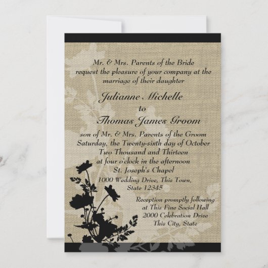 Invitation Fleurs sauvages et Mariage Burlap (Devant)