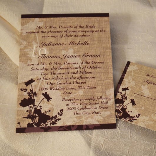 Invitation Fleurs sauvages et Mariage Burlap