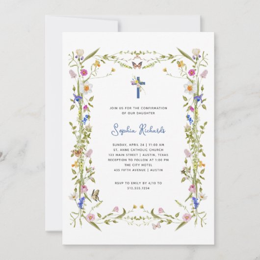 Invitation Fleurs sauvages et papillons Boho | Confirmations (Devant)