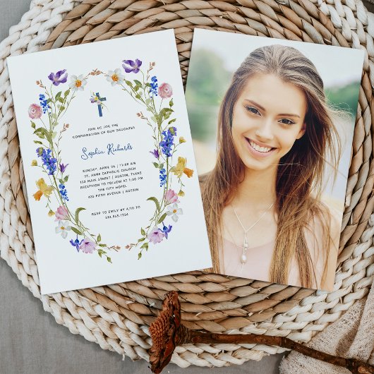 Invitation Fleurs sauvages et papillons Confirmation de la ph