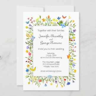 Invitation Fleurs sauvages et papillons Mariage aquarelle