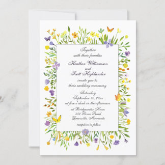 Invitation Fleurs sauvages et papillons Mariage aquarelle