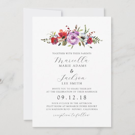 Invitation Fleurs sauvages et romance (Devant)