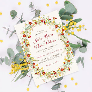 Invitation Fleurs sauvages feuillage jaune souci mariage