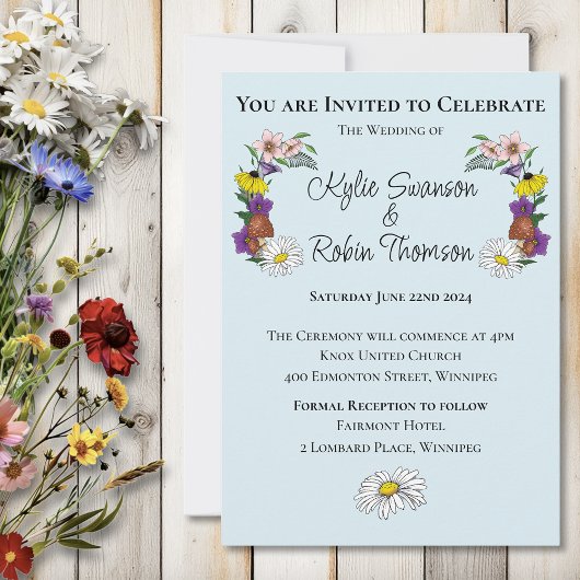 Invitation Fleurs sauvages Floral Blue Champhrooms Mariage