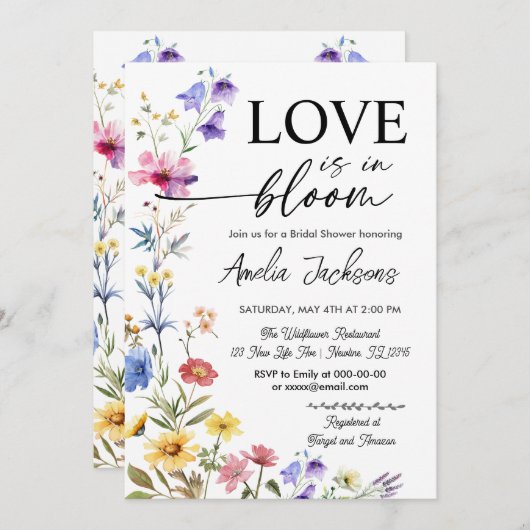 Invitation Fleurs sauvages florales en fleurs pour la douche (Devant / Derrière)