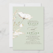 Invitation Fleurs sauvages Gold Foil Sage Green Engagement Pa (Devant)