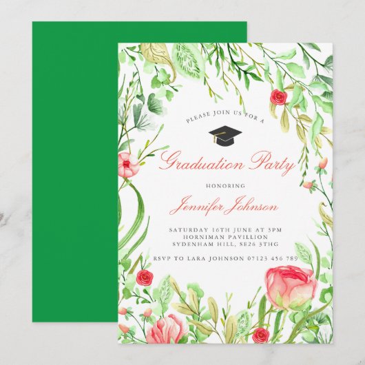 Invitation Fleurs sauvages Jardin fête de graduation (Devant / Derrière)
