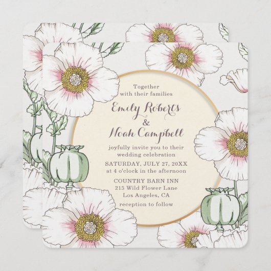 Invitation Fleurs sauvages Mariage campagnard Pastel Floral M (Devant / Derrière)