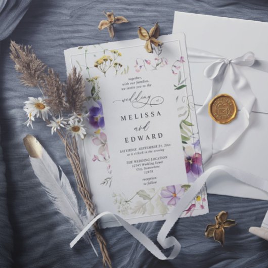 Invitation Fleurs sauvages Mariage élégant moderne budget QR