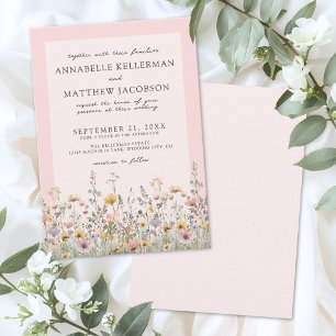 Invitation Fleurs sauvages mariage floral rose blush
