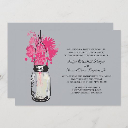 Invitation Fleurs sauvages & Mason Jar Rehearsald Diner (Devant / Derrière)