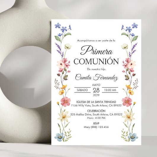 Invitation Fleurs sauvages mignonnes Primera Comunion Premièr