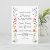 Invitation Fleurs sauvages mignonnes Primera Comunion Premièr (Debout devant)