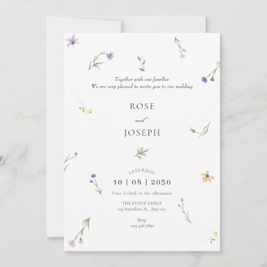 Invitation Fleurs sauvages minimaliste mariage élégant (Devant)