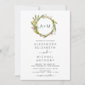 Invitation Fleurs sauvages Monogramme Emerald Green Mariage I (Devant)