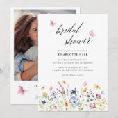 Invitation Fleurs sauvages papillon Fête des mariées rose pâl (Devant / Derrière)