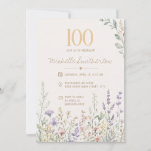 Invitation Fleurs sauvages pastel 100e anniversaire femmes Ja