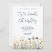 Invitation Fleurs sauvages pêche bleu poussiéreux 75e anniver (Devant)