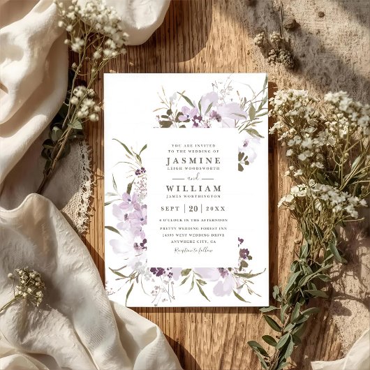 Invitation Fleurs sauvages Prairie Élégant Code QR Mariage Mo