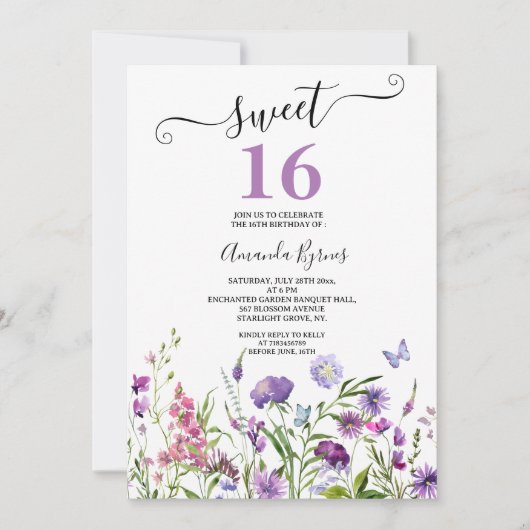 INVITATION FLEURS SAUVAGES PURPLE FLORAL MEADOW COULEUR D'EAU (Devant)