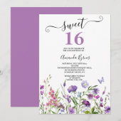 INVITATION FLEURS SAUVAGES PURPLE FLORAL MEADOW COULEUR D'EAU (Devant / Derrière)