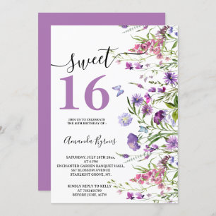 INVITATION FLEURS SAUVAGES PURPLE FLORAL MEADOW COULEUR D'EAU
