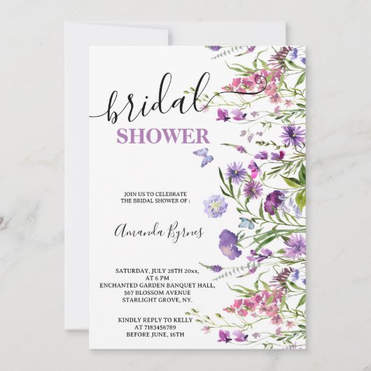 INVITATION FLEURS SAUVAGES PURPLE FLORAL MEADOW COULEUR D'EAU (Devant)