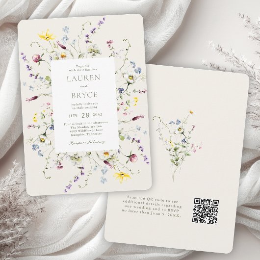 Invitation Fleurs Sauvages Romantiques Code QR de Mariage Bot