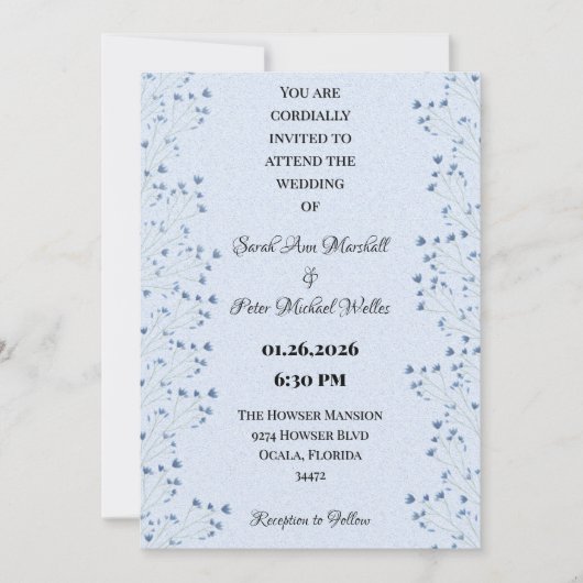 Invitation Fleurs sauvages romantiques Delicy Bleu foncé Flor (Devant)