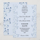 Invitation Fleurs sauvages romantiques Delicy Bleu foncé Flor (Devant / Derrière)