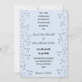 Invitation Fleurs Sauvages Romantiques Floral Bleu Foncé Déli