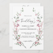 Invitation Fleurs Sauvages Rose Dusty Tout en un Mariage de c (Devant / Derrière)