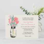 Invitation Fleurs sauvages rose et vert & Mariage Mason Jar (Debout devant)