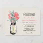 Invitation Fleurs sauvages rose et vert & Mariage Mason Jar (Devant / Derrière)