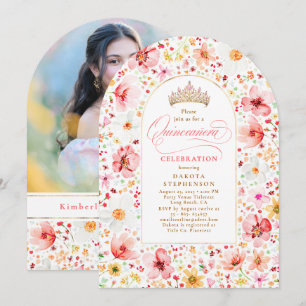 Invitation Fleurs Sauvages Rose Floral Jardin Quinceanera Pho
