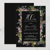 Invitation Fleurs sauvages rose jaune violet 100e anniversair (Devant / Derrière)