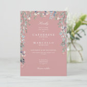 Invitation Fleurs sauvages Rose Poussiéreuse Code QR Mariage (Debout devant)